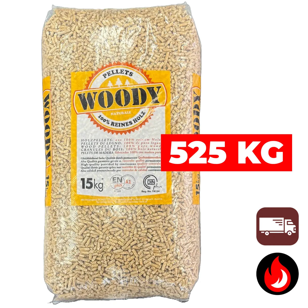 Woody Premium (lichte) houtpellets | ENplus A1 & DIN+ | 525 kg